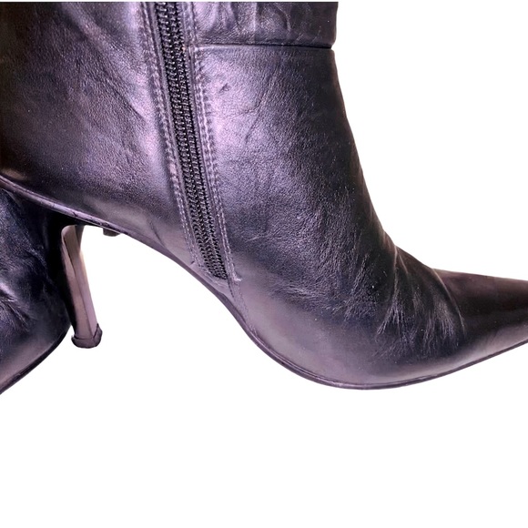 Genuine Leather Wrinkled Stiletto Booties - Picture 9 of 16